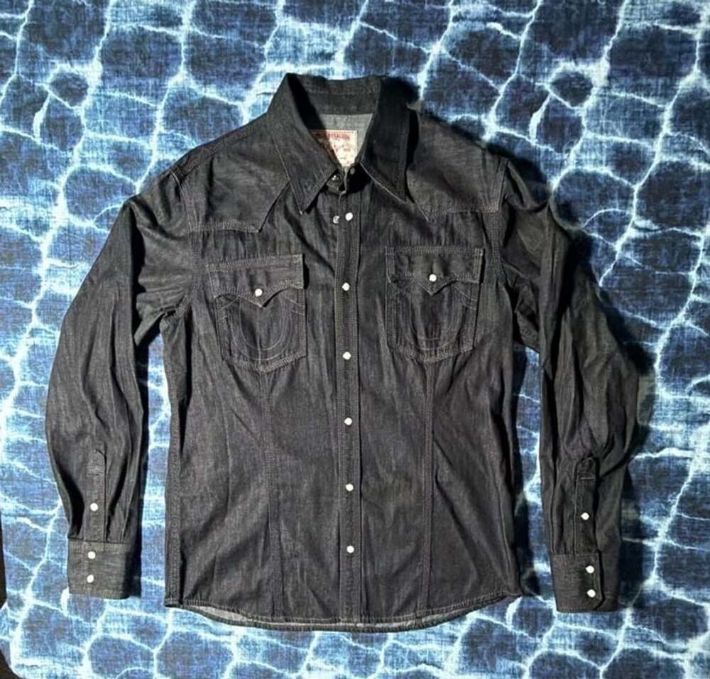 True Religion Denim Western Shirt Size XXL Black Cotton
